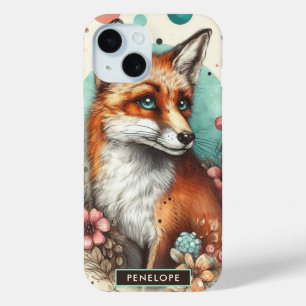 Cute Vintage Watercolo Fox Painting iPhone 15 Case