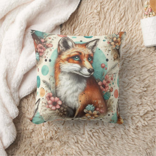 Cute Vintage Watercolo Fox Painting Cushion