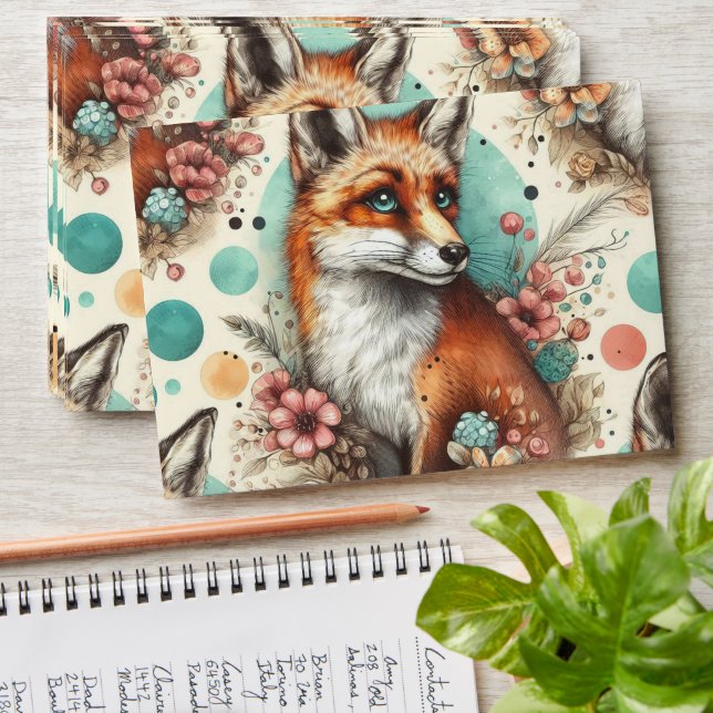 Cute Vintage Watercolo Fox Painting Envelope (Stacked)