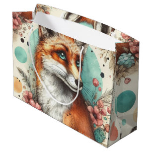 Cute Vintage Watercolo Fox Painting Large Gift Bag