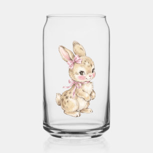 Cute Vintage Watercolor Bunny with Pink Bows Glass