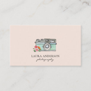 Cute vintage watercolor camera business card