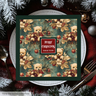 Cute vintage watercolor Christmas teddy bears Napkin