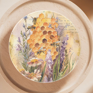 Cute Vintage Watercolor Honey Bee Honeycomb Coaster