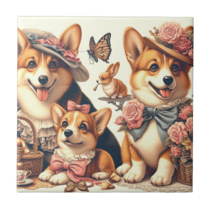 Cute Vintage Welsh Corgi Cardigan Tile