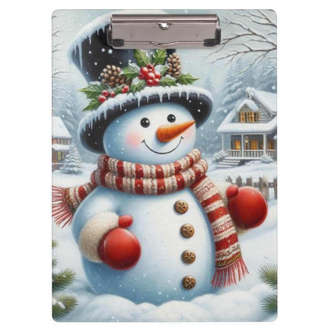 Cute, Vintage/Whimsical Christmas/winter snowman Clipboard (Front)
