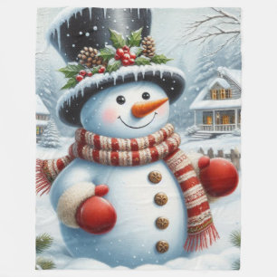Cute, Vintage/Whimsical Christmas/winter snowman Fleece Blanket