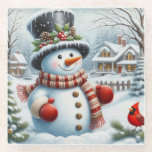 Cute, Vintage/Whimsical Christmas/winter snowman Glass Coaster<br><div class="desc">.</div>