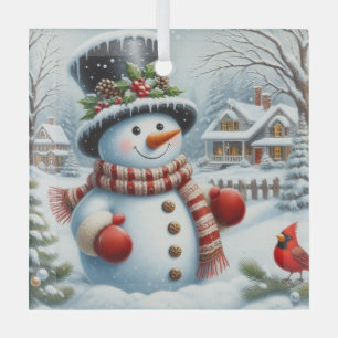 Cute, Vintage/Whimsical Christmas/winter snowman Glass Tree Decoration