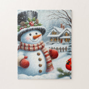 Cute, Vintage/Whimsical Christmas/winter snowman Jigsaw Puzzle