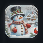 Cute, Vintage/Whimsical Christmas/winter snowman Paper Plate<br><div class="desc">.</div>