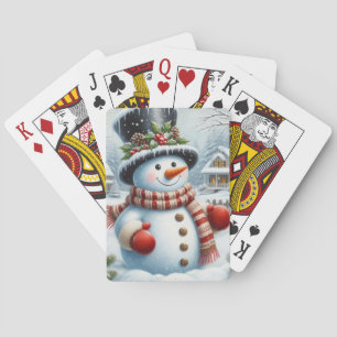 Cute, Vintage/Whimsical Christmas/winter snowman Playing Cards
