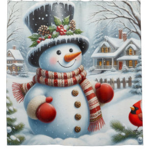 Cute, Vintage/Whimsical Christmas/winter snowman Shower Curtain