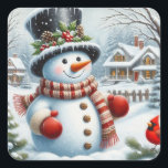 Cute, Vintage/Whimsical Christmas/winter snowman Square Sticker<br><div class="desc">.</div>