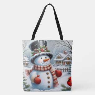 Cute, Vintage/Whimsical Christmas/winter snowman Tote Bag