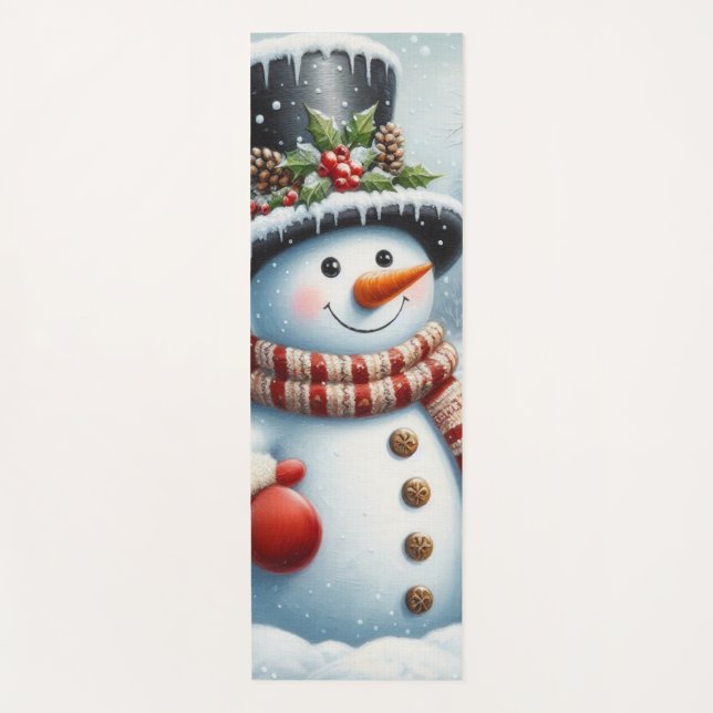 Cute, Vintage/Whimsical Christmas/winter snowman Yoga Mat (Front)