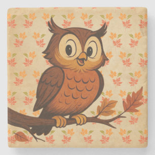 Cute, vintage whimsical fall/autumn owl stone coaster