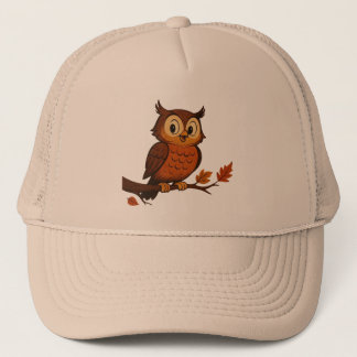 Cute, vintage whimsical fall/autumn owl trucker hat
