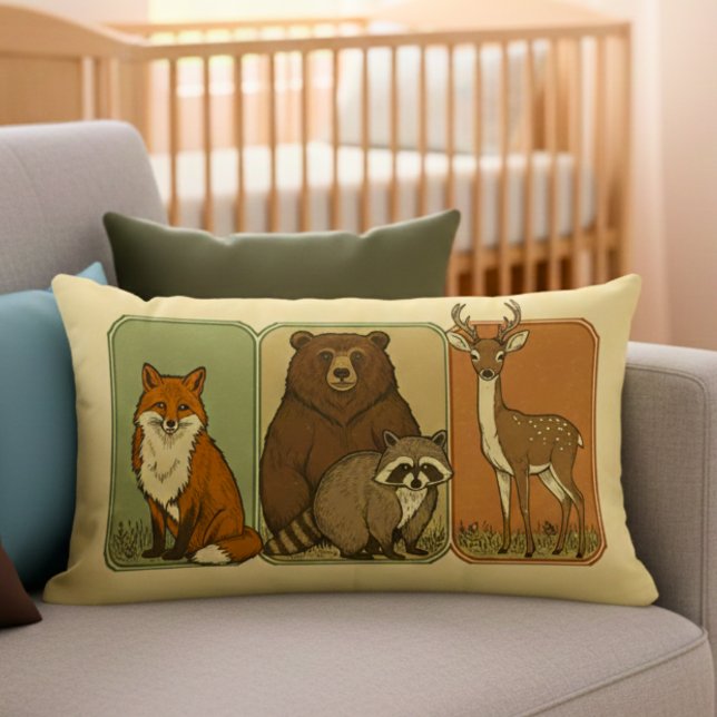 Cute Vintage Woodland Animals Lumbar Cushion (Creator Uploaded)