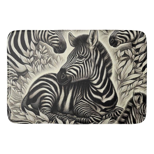Cute Vintage Zebra Pattern Bath Mat (Front)