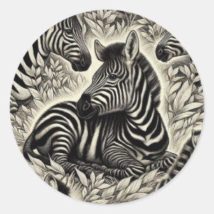 Cute Vintage Zebra Pattern Classic Round Sticker