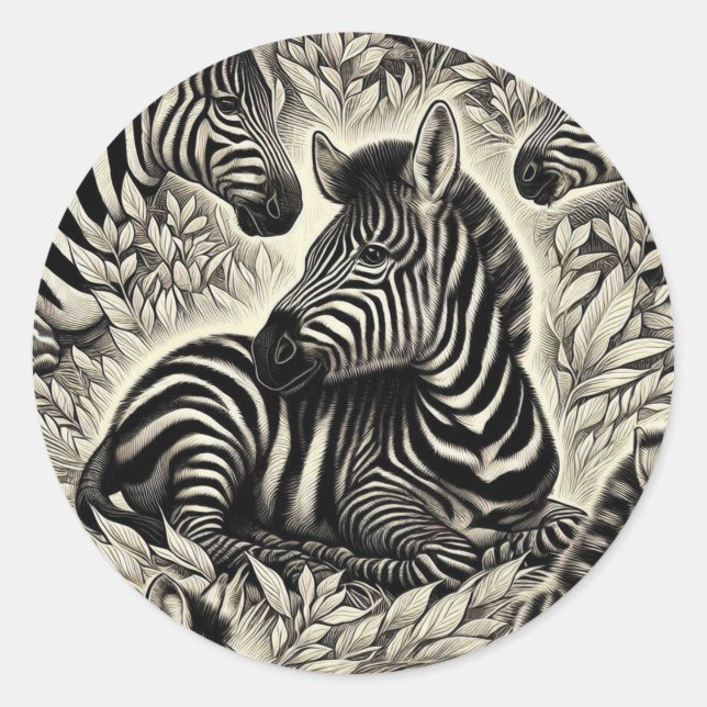 Cute Vintage Zebra Pattern Classic Round Sticker (Front)