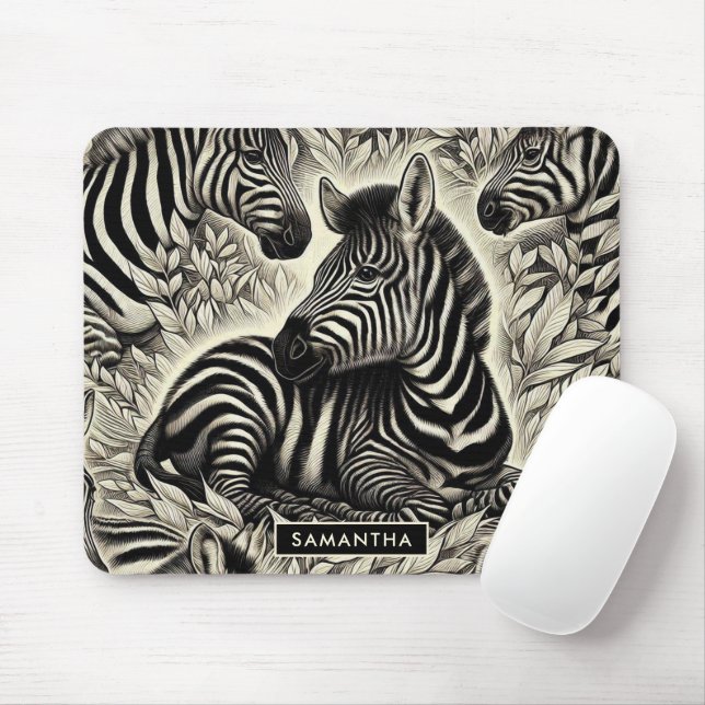 Cute Vintage Zebra Pattern Mouse Pad (With Mouse)