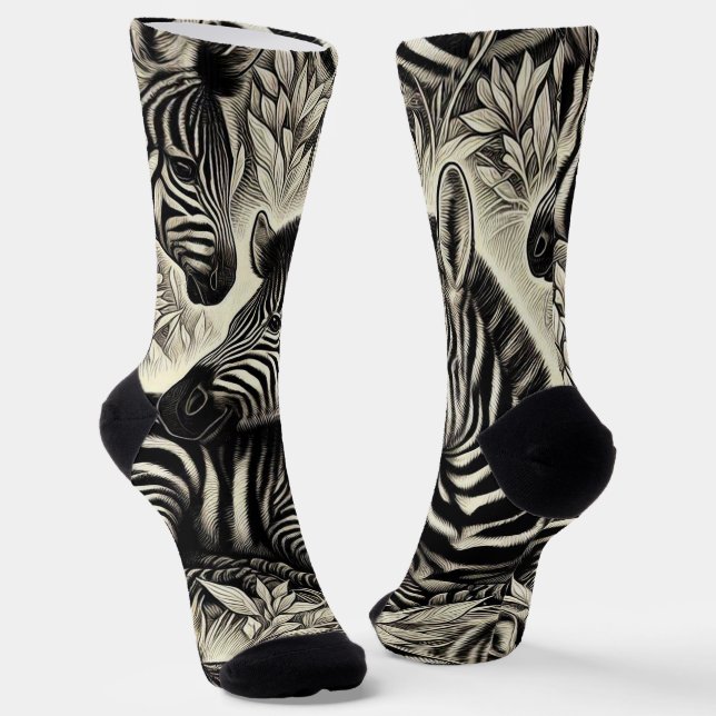 Cute Vintage Zebra Pattern Socks (Angled)