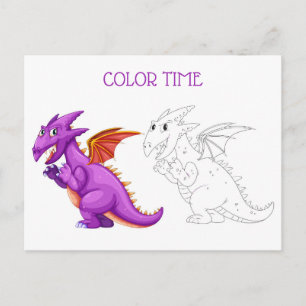Cute Violet Dark Orange Dragon Colouring Activity Postcard