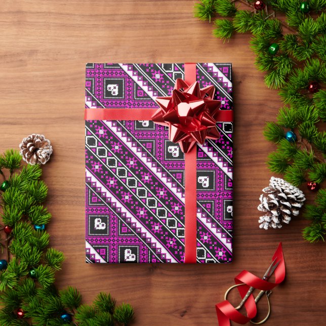 Cute violet lovely ukrainian patterns decorative l wrapping paper (Holiday Gift)