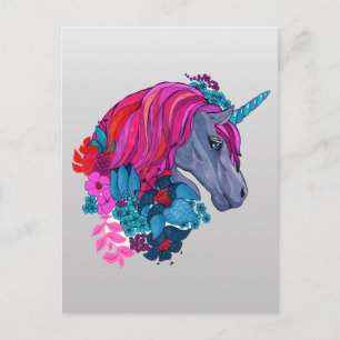 Cute Violet Magic Unicorn Fantasy Illustration Postcard