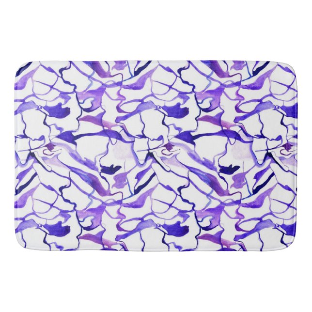 Cute violet watercolor abstract lines pattern bath mat (Front)