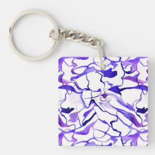 Cute violet watercolor abstract lines pattern key ring