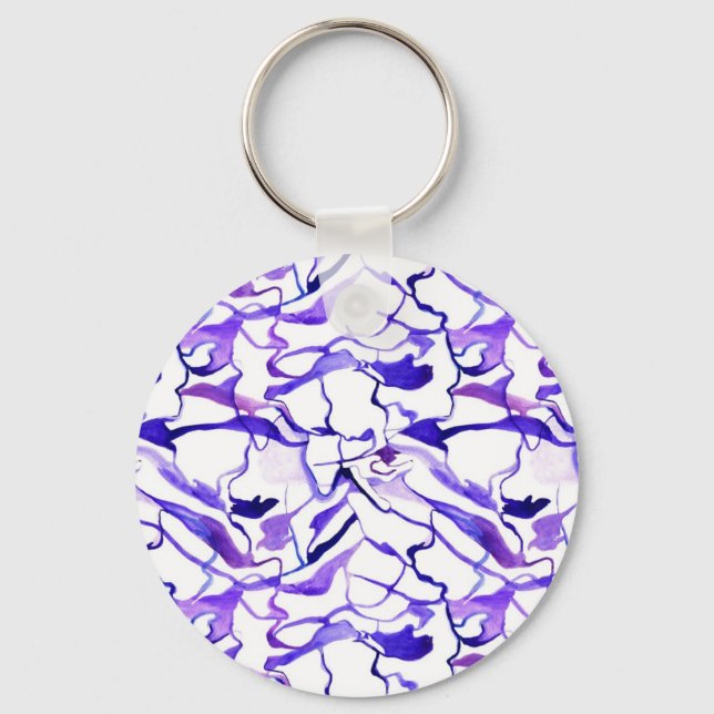 Cute violet watercolor abstract lines pattern key ring (Front)