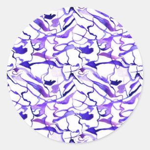 Cute violet watercolor abstract lines pattern latt classic round sticker