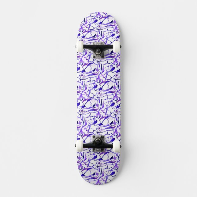 Cute violet watercolor abstract lines pattern latt skateboard (Front)