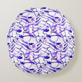 Cute violet watercolor abstract lines pattern round cushion