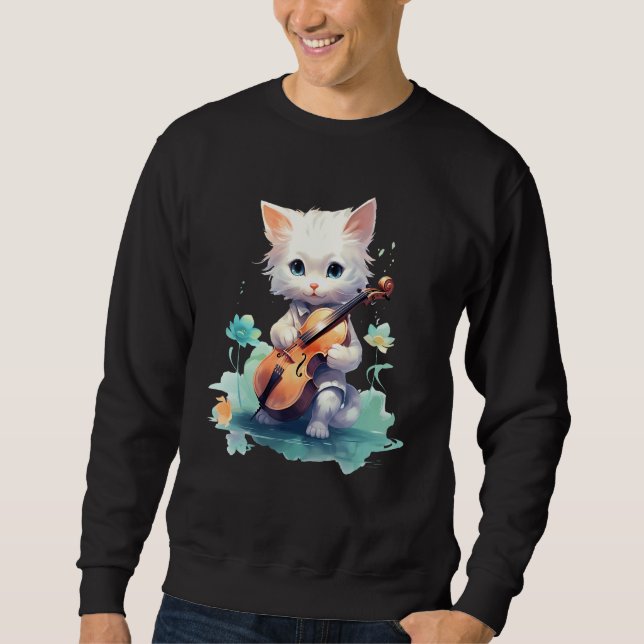 Cute Violinist Cat Violin Musician String Player W Sweatshirt (Front)