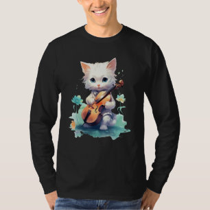 Cute Violinist Cat Violin Musician String Player W T-Shirt