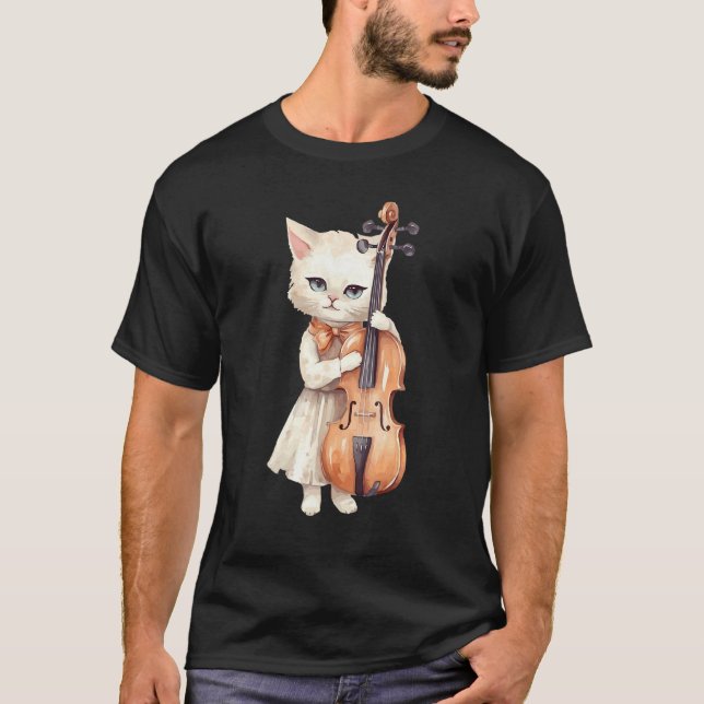 Cute Violinist Cat Violin Musician String Player W T-Shirt (Front)