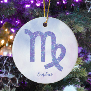 Cute Virgo Astrology Sign Custom Purple Christmas Ceramic Tree Decoration