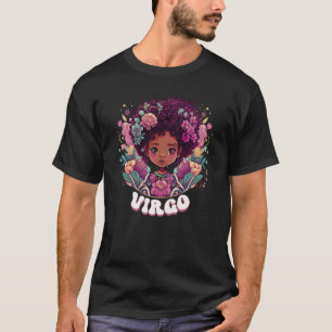Cute Virgo Flower Zodiac Afro Girl August Septembe T-Shirt