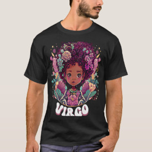 Cute Virgo Flower Zodiac Afro Girl August Septembe T-Shirt