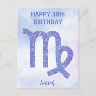 Cute Virgo Sign Custom Purple Happy Birthday Postcard