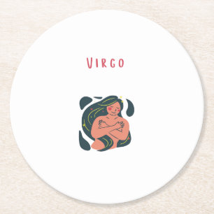 Cute Virgo, zodiac, star sign print Round Paper Coaster