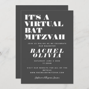 Cute Virtual Online Black and White Bat Mitzvah Invitation