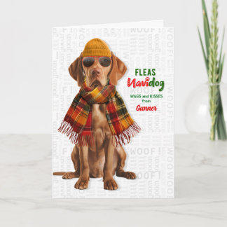 Cute Vizsla Dog Funny Fleas Navidog with Name Holiday Card