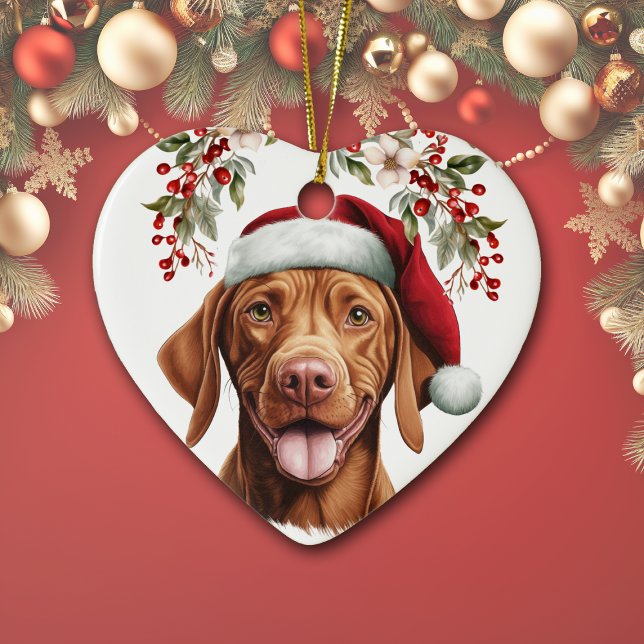 Cute Vizsla Dog Holly Berry Christmas Ceramic Tree Decoration (Creator Uploaded)