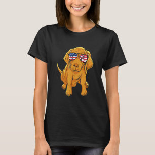 Cute Vizsla Puppy Face Dog With American Flag 4th T-Shirt
