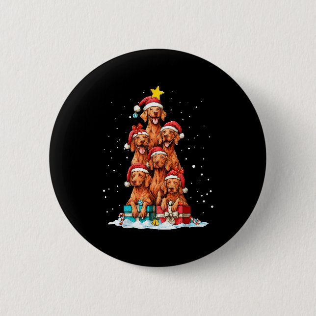 Cute Vizsla Viszla Dog Christmas Tree Xmas Hat  6 Cm Round Badge (Front)